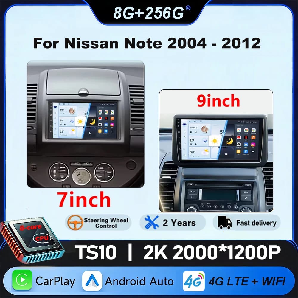 CarPlay For Nissan Note 2004 - 2012 Android Auto Stereo Multimedia WiFi gps Player Stereo 8core WiFi Autoradio Screen dsp Video