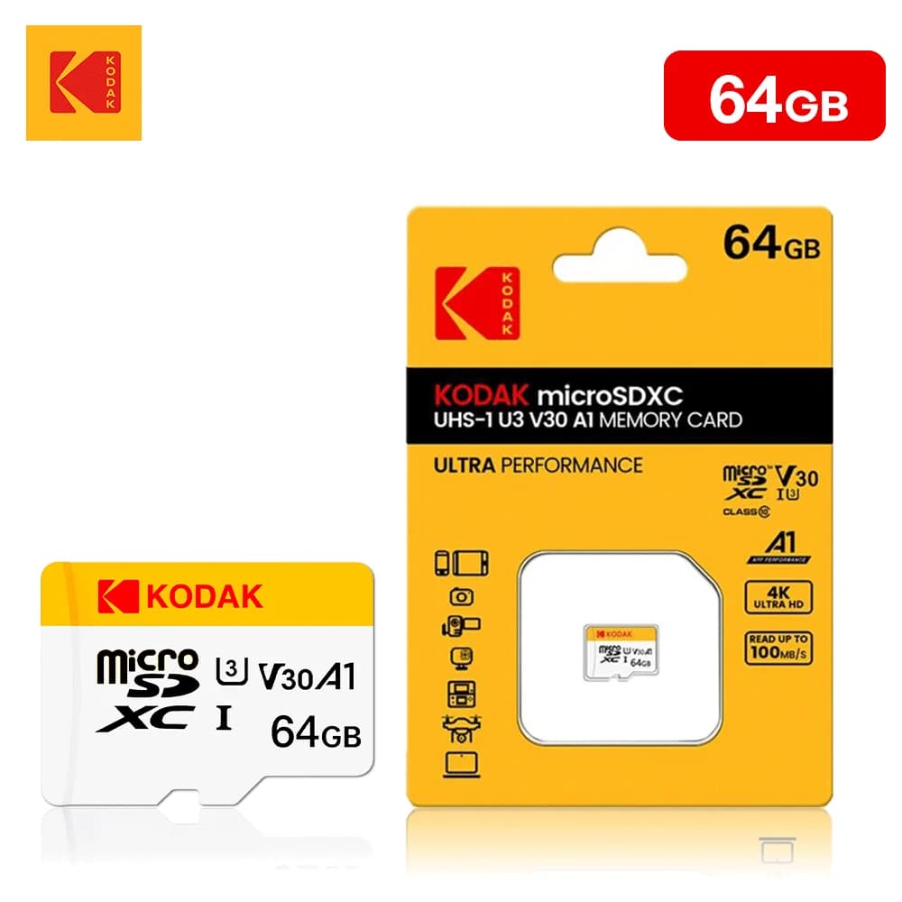KODAK Micro SD TFcard 256GB 64GB 32GB Scheda di memoria 128GB Classe 10 Scheda SD Microsd 100MB/S UHS-I Scheda A1 per telefono/PC