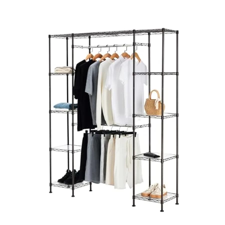 Organizzatore e scaffale appendibile espandibile in metallo per armadio, con ripiani, 57-80''L x 14''W x 72''H