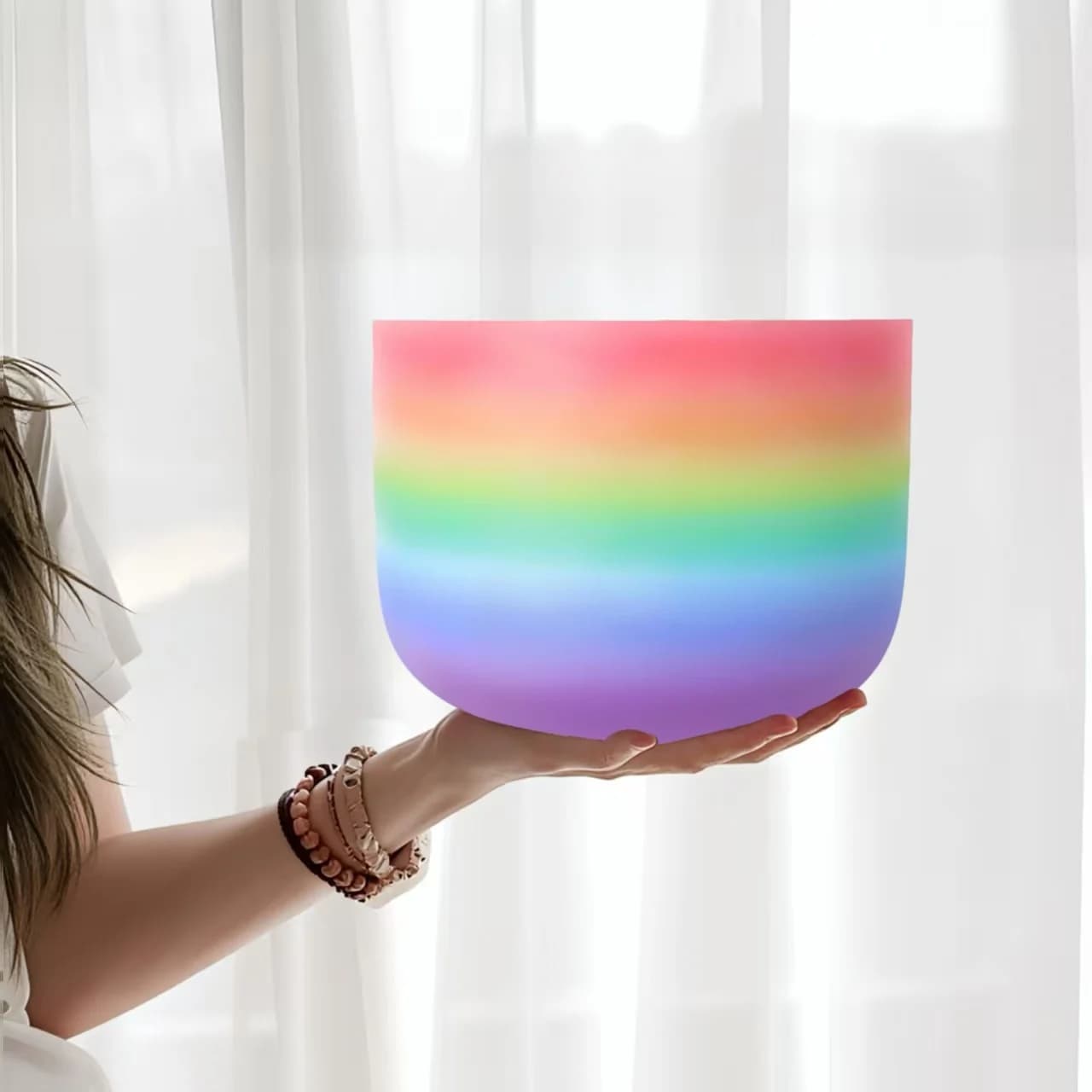 Hye-eun 10inch Rainbow Crystal Singing Bowl 432hz/440hz Yoga Meditation Chakra Sound Bowls Musical Instrument for Energy healing