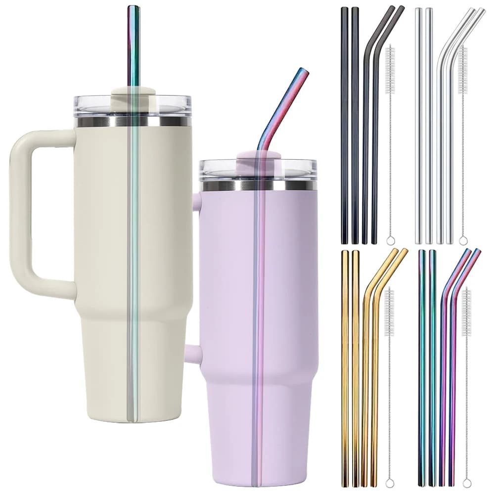 4Pcs Stainless Steel Straw with Cleaning Brush Drinking Straws Metal Straw for Stanley 40oz Cup Accessories