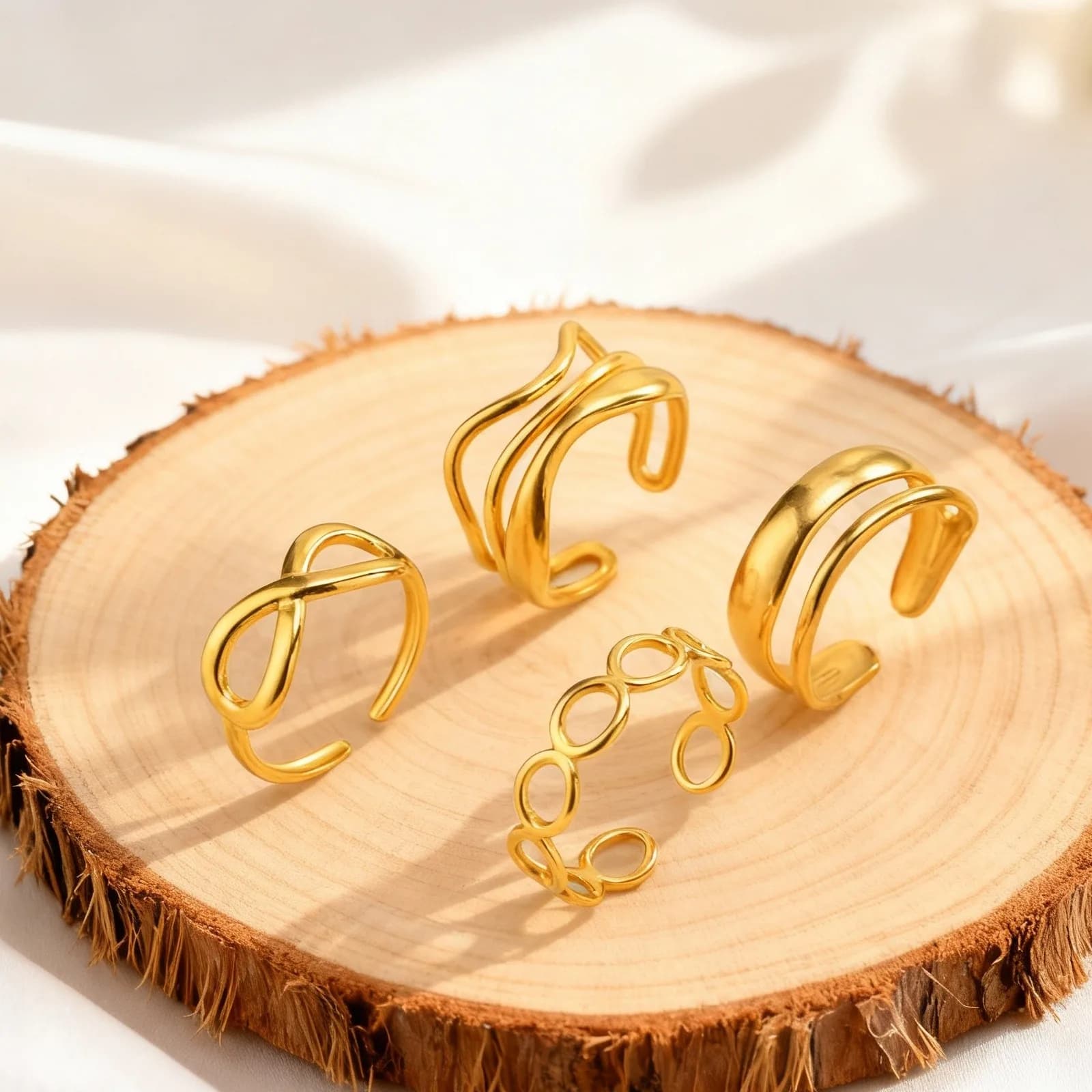 Anello Geometrico in Acciaio Inossidabile per Donne, Anelli Aperti a Infinito Cavi Placcati in Oro 18K, Regalo di Gioielleria