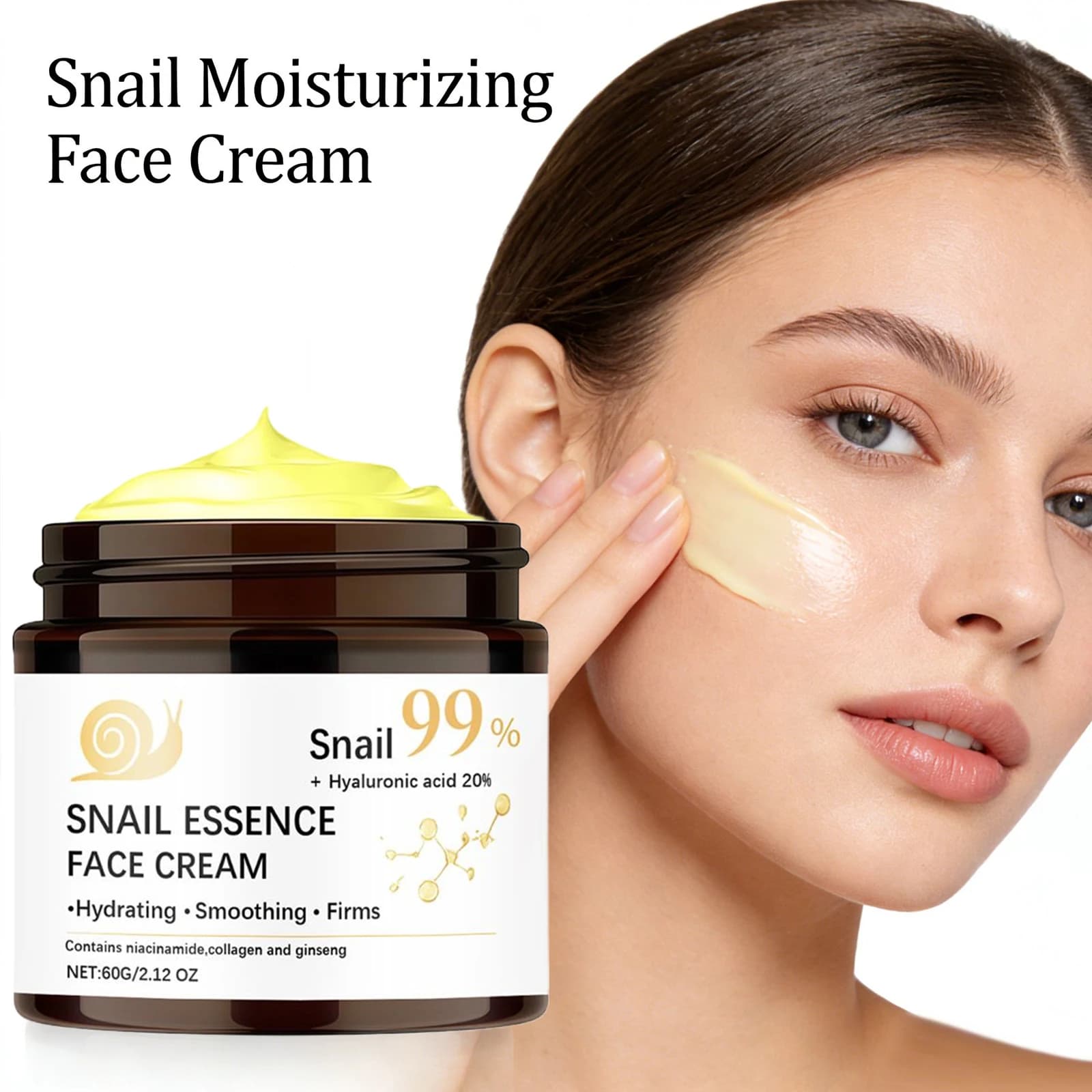 Crema viso idratante alla lumaca 99% Essenza di lumaca Acido ialuronico 20% Rassodante Lifting Pelle Levigante Riparazione Barriera Cura della pelle 60g