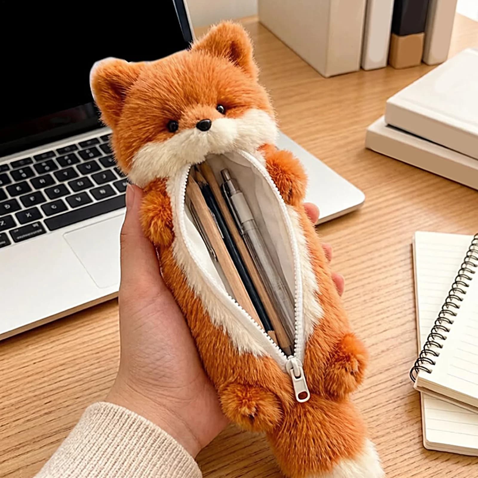 Plush Pencil Case 2 Pieces Animal Stationery Organizer Bag Cute Pen Holder Pouch Students Writers Kids Teens Adults Study Home