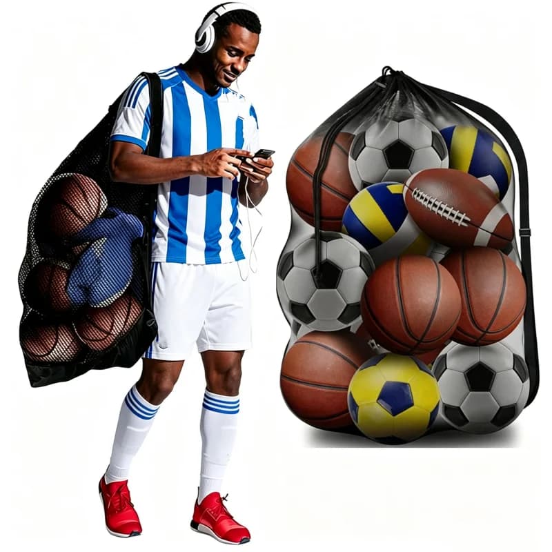 Large Capacity Training Bag Drawstring Mesh Ball Storage Bag Basketball Single Shoulder Bag Sports Gym Large Packback Pocuch Bag