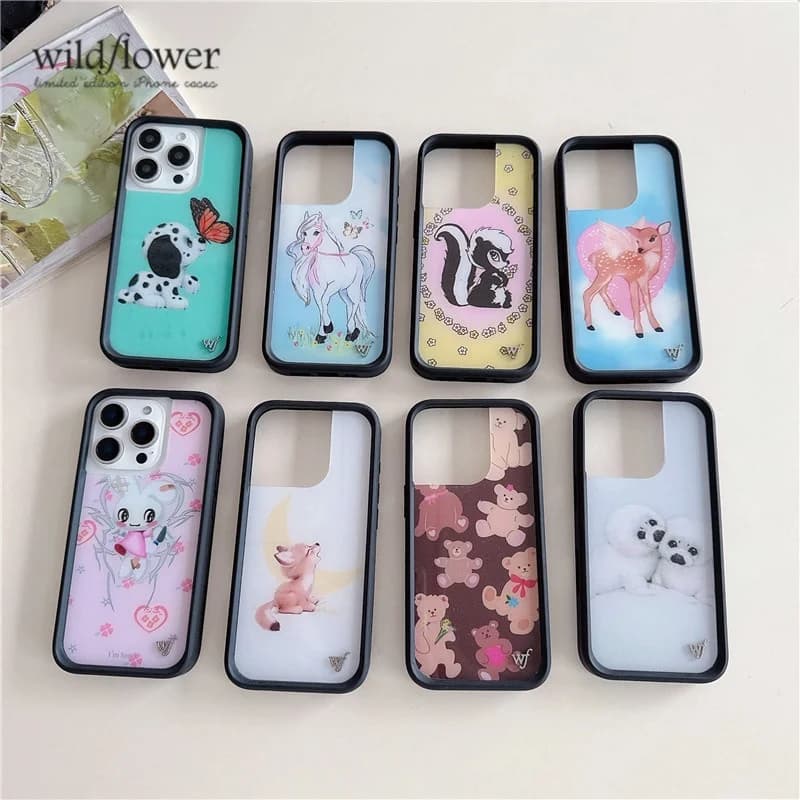 Wildflower ins Fawn Angel Puppy Phone Case for iPhone 16 15 14 13 12 11 17 Pro Max Plus Bear Precious Pony WF Stinker Cover