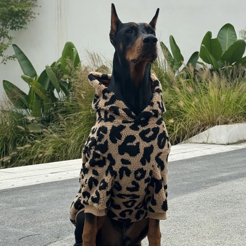 Felpa con cappuccio leopardata alla moda per cani di taglia media Giacca per cani in caldo pile Cappotti Doberman per cani di grossa taglia ropa para perro