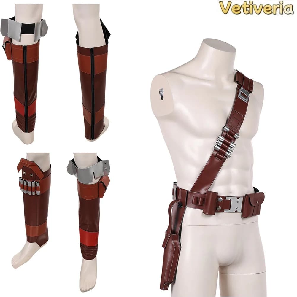 Cintura Cosplay Din Djarin da Guerriero Spaziale con Bretelle e Protezioni per le Gambe, Borsa Porta Arma, Accessori per Costume di Halloween e Carnevale