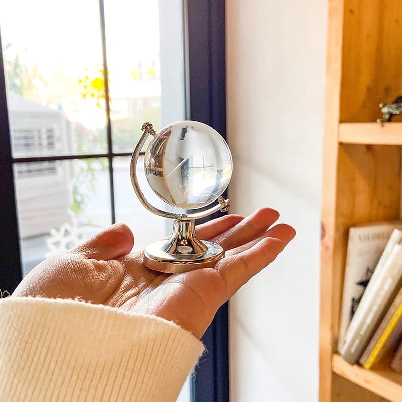 # Mini Globo di Cristallo Trasparente, Sfera Terrestre in Miniatura, Ornamento Educativo, Decorazione per Casa e Ufficio, Regalo