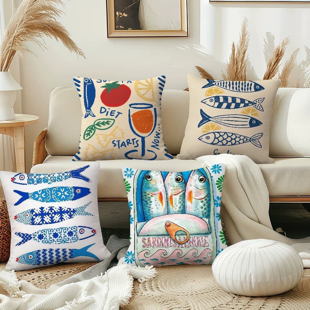 Sardines Nordic cushion cover Pillowcase Double-Sided Printing Sofa Cushion Bedroom Bedside PillowCover
