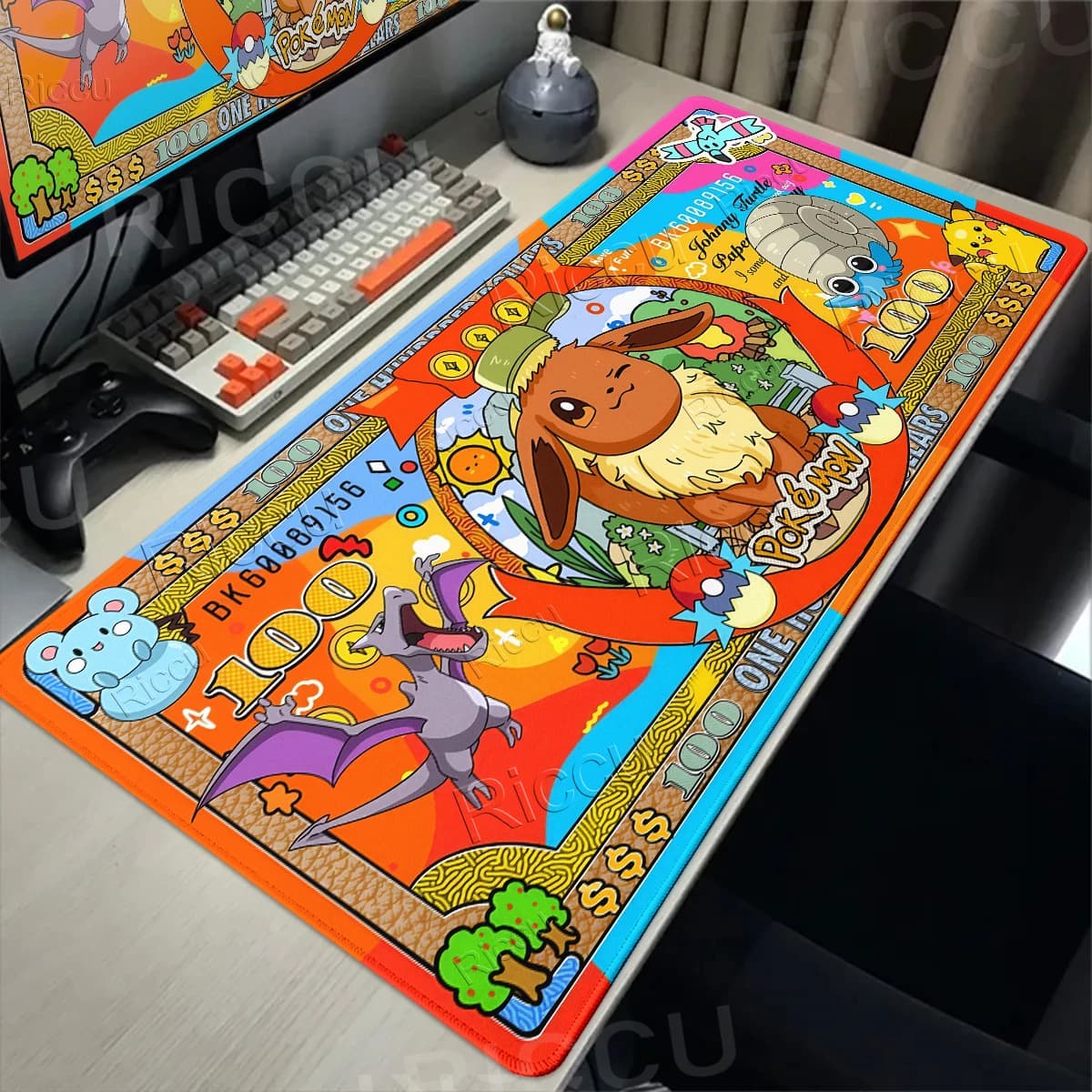 Tappetino per Mouse Anime Grande, Tappetino per Tastiera e Mouse da Gioco, Pokemon Eevee Pikachu Gengar, Mousepad XXL, Tappetino da Gioco E-Sports, Accessori per PC Gaming