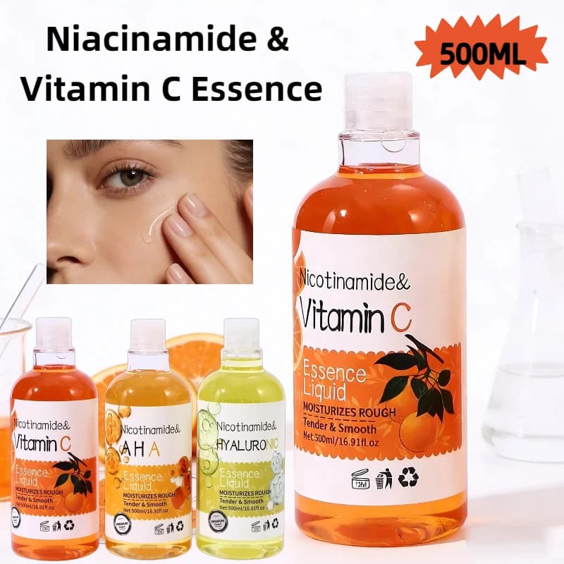 Siero Viso 500ml with Niacinamide, Vitamin C/AHA/Hyaluronic Acid, Uniforms Skin Tone, Long Life Hydrating, Delicate Repair, Facial Essence