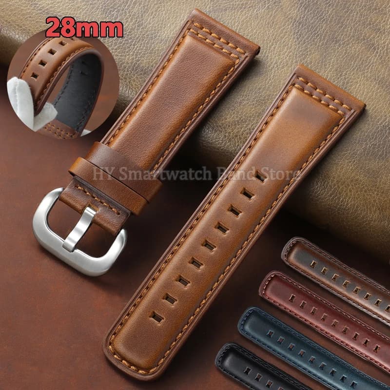 Nuovo Cinturino per Orologio in Pelle Marrone Vintage da 28mm per Uomo e Donna, Bracciale Sostitutivo in Pelle di Vacchetta Cerata, Cinturini Universali per Orologi