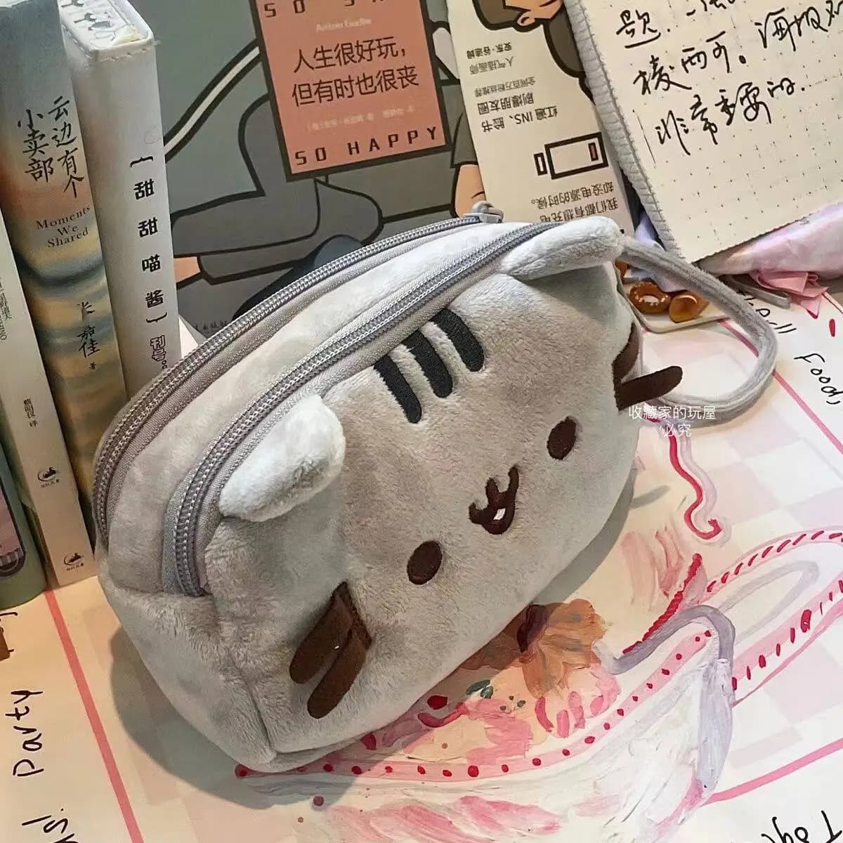 Cute Pusheen Style Cat Cosmetic Pouch Large Capacity Makeup Bag Stationery Pencil Case with for Teens Travel School Studen Gifts