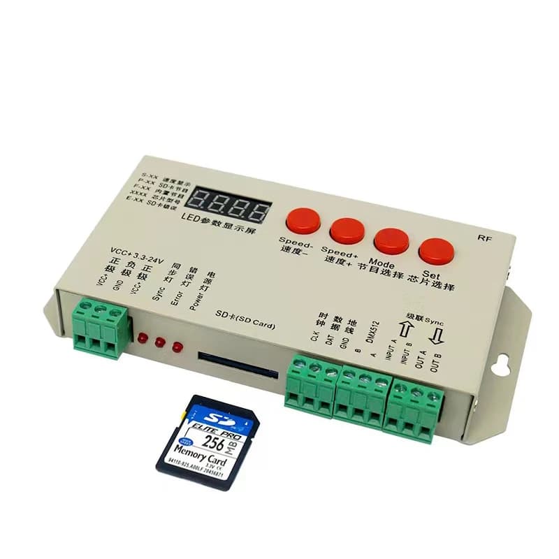 Controller LED RGB per scheda SD T1000S per striscia LED WS2815 LPD6803 SK6812IC WS2812B WS2811 compatibile DC5V ~ 24V Max 2048 pixel