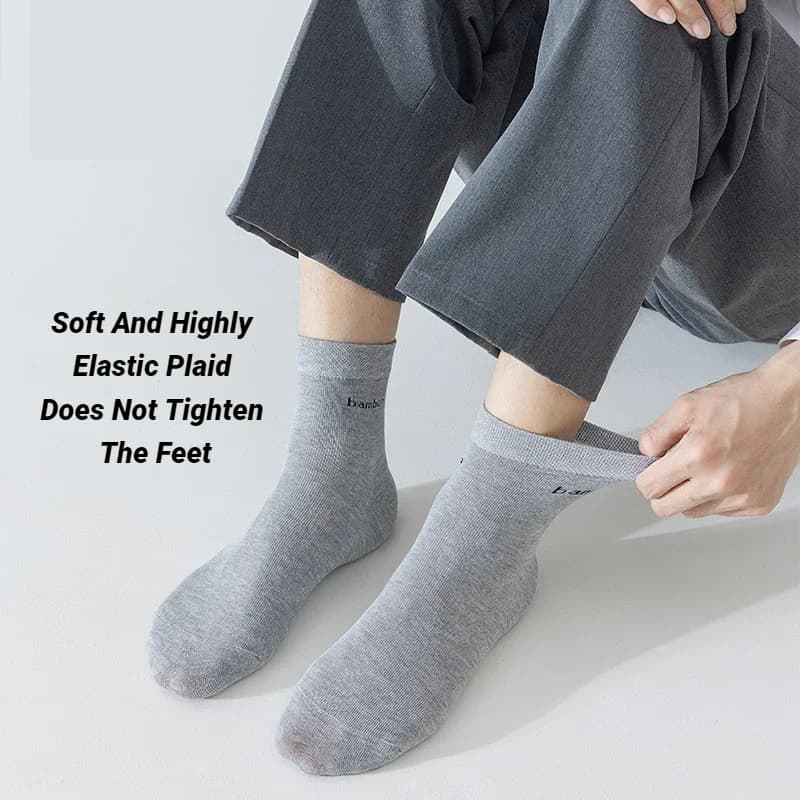 5 Pairs Man Black Long Bamboo Socks Sweat Absorbing Deodorizing Men's Business Casual Dress Gift Sox