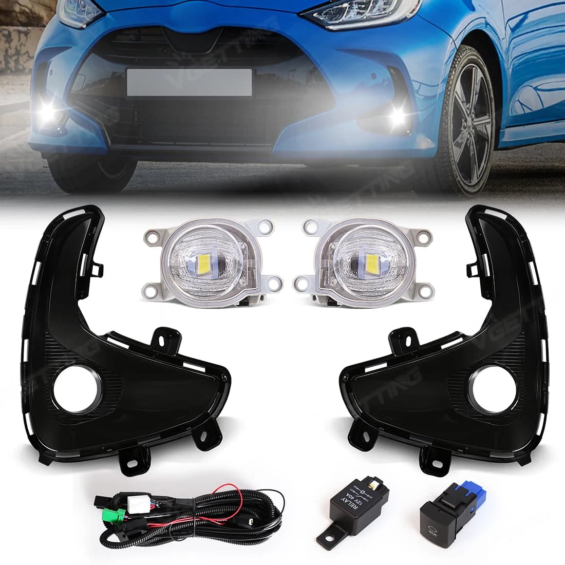 For Toyota Yaris Vios 2020 2021 2022 Auto LED Bumper Front Fendinebbia Guide Lamp White Yellow With Buckle Lamp Cover Wiring