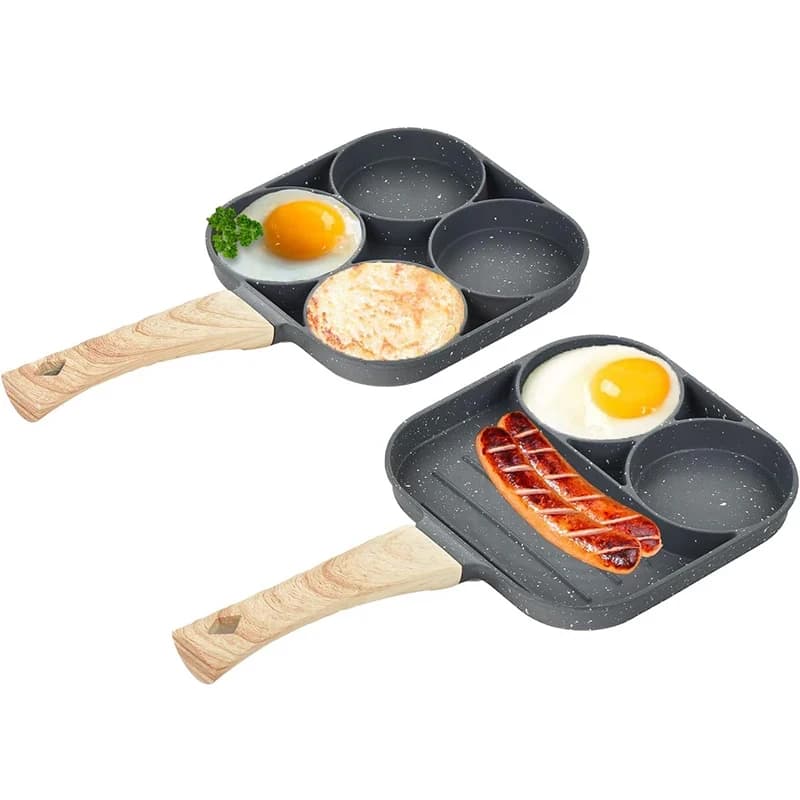 Padella per Pancake e Uova con 4 Scomparti, Padella per Omelette e Uova Sode per Colazione, Rivestimento Antiaderente con Manico