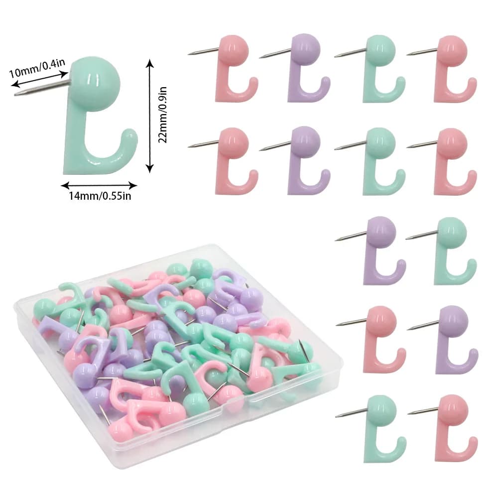 50pcs Hook Pushpins Nails Macaron Color Student Cork Board Pushpin Stationery Nails Thumb tanks Hanger Wall Pins cavatappi
