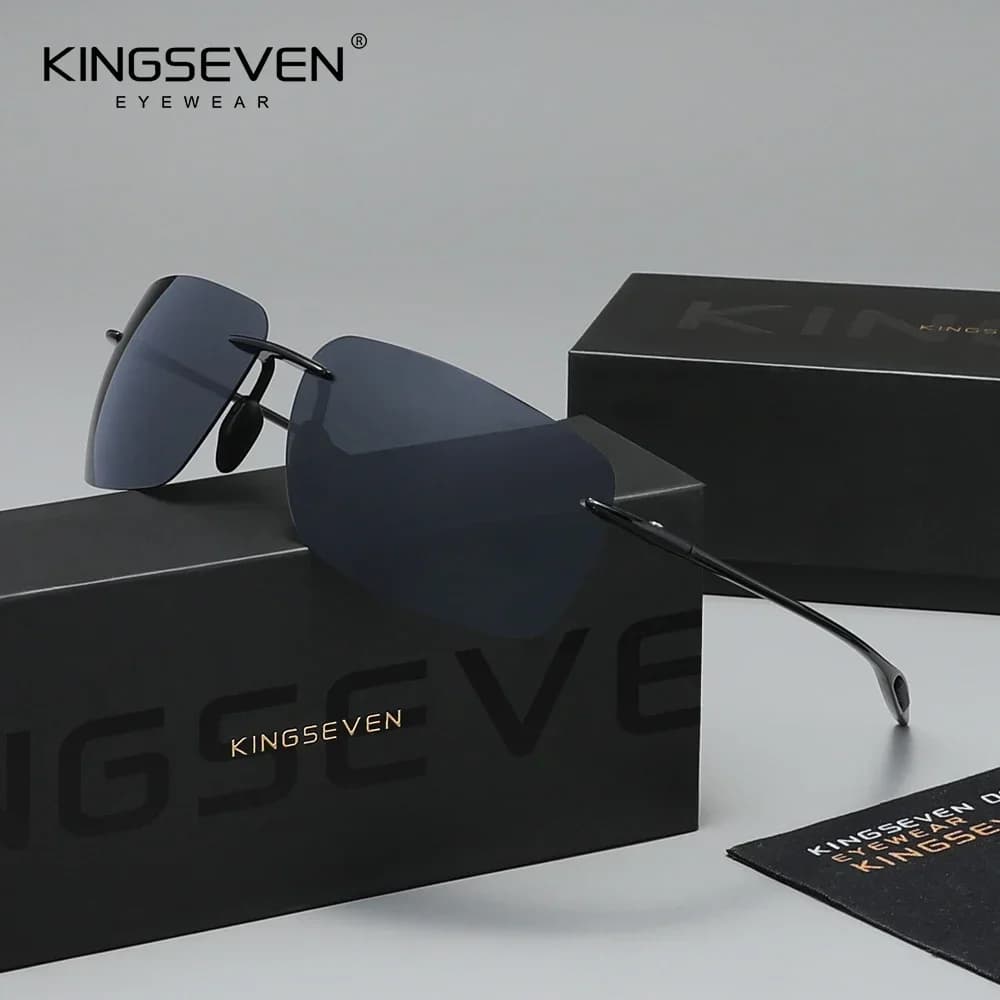 KINGSEVEN Rimless Vintage Sunglasses Polarized UV400 Men Driving Ultralight Rectangle Fashion Glasses Women Fishing Eyewear