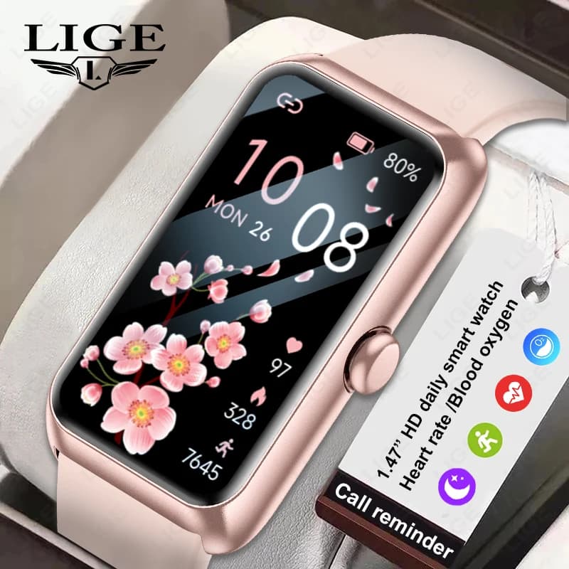 LIGE Nuovo Orologio Smart da Donna alla Moda, Touch Screen Completo da 1,47 Pollici, Promemoria Chiamate, Braccialetto Fitness Sportivo Impermeabile, Smartwatch per Uomo