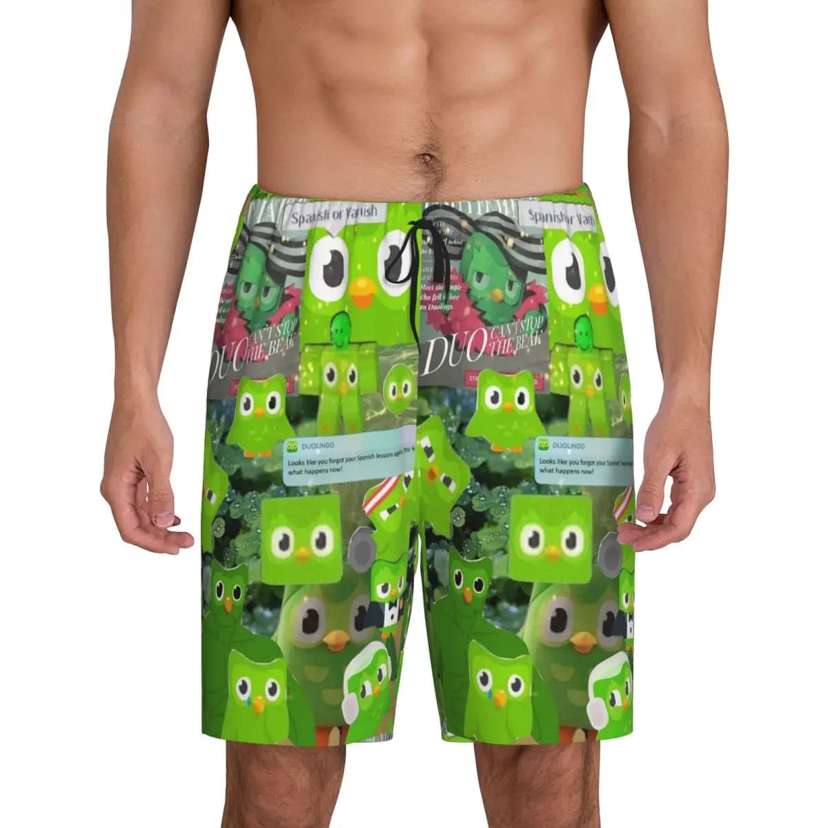 Custom Duolingo Owl Duo Short Pajama Pants Men Sleepwear Sleep Lounge Bottom Shorts Sleeping Pants