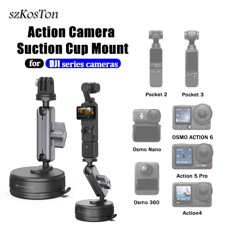 Support for cars with camera suction for DJI OSMO Action 6/5 Pro/4/Pocket 3/2 Vehicle windscreen 360 Adjustable accessories