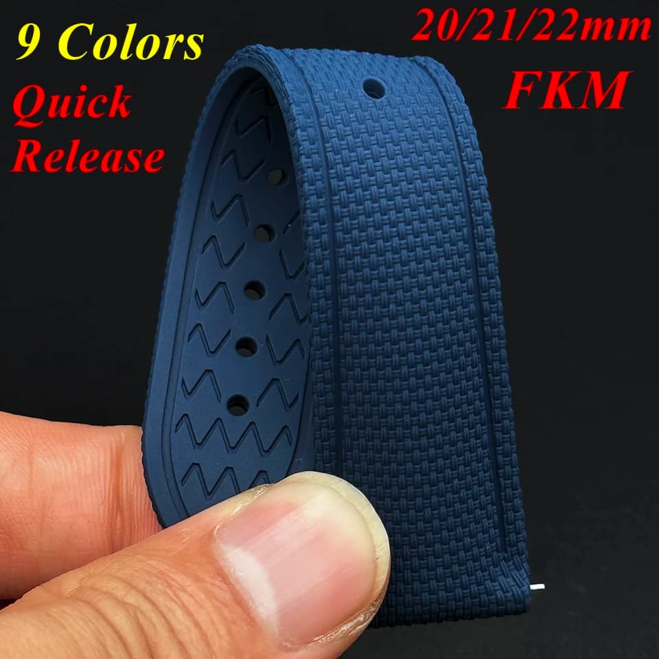 Cinturino per Orologio in Gomma FKM Intrecciato 20/21/22mm con Sgancio Rapido per Omega, Rolex, Seiko, Citizen, Longines, Tissot, Bracciale Universale