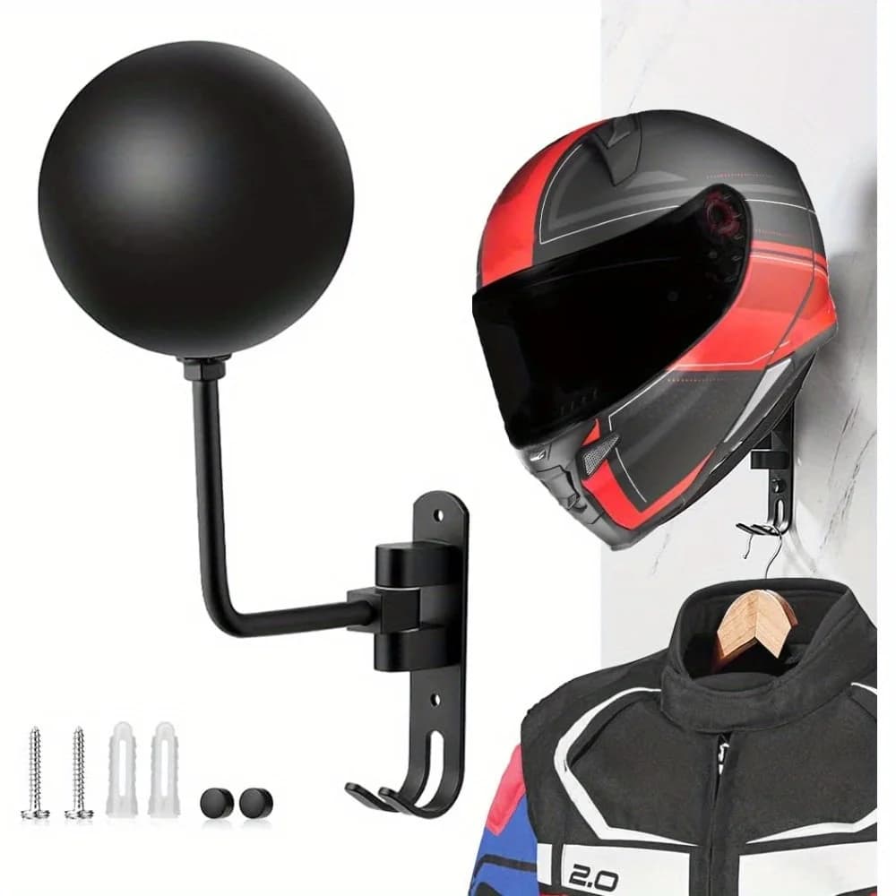 Resistente 180 ° Supporto da Parete Girevole in Alluminio per Casco Moto - Porta Caschi e Giubbotti a 2 Ganci