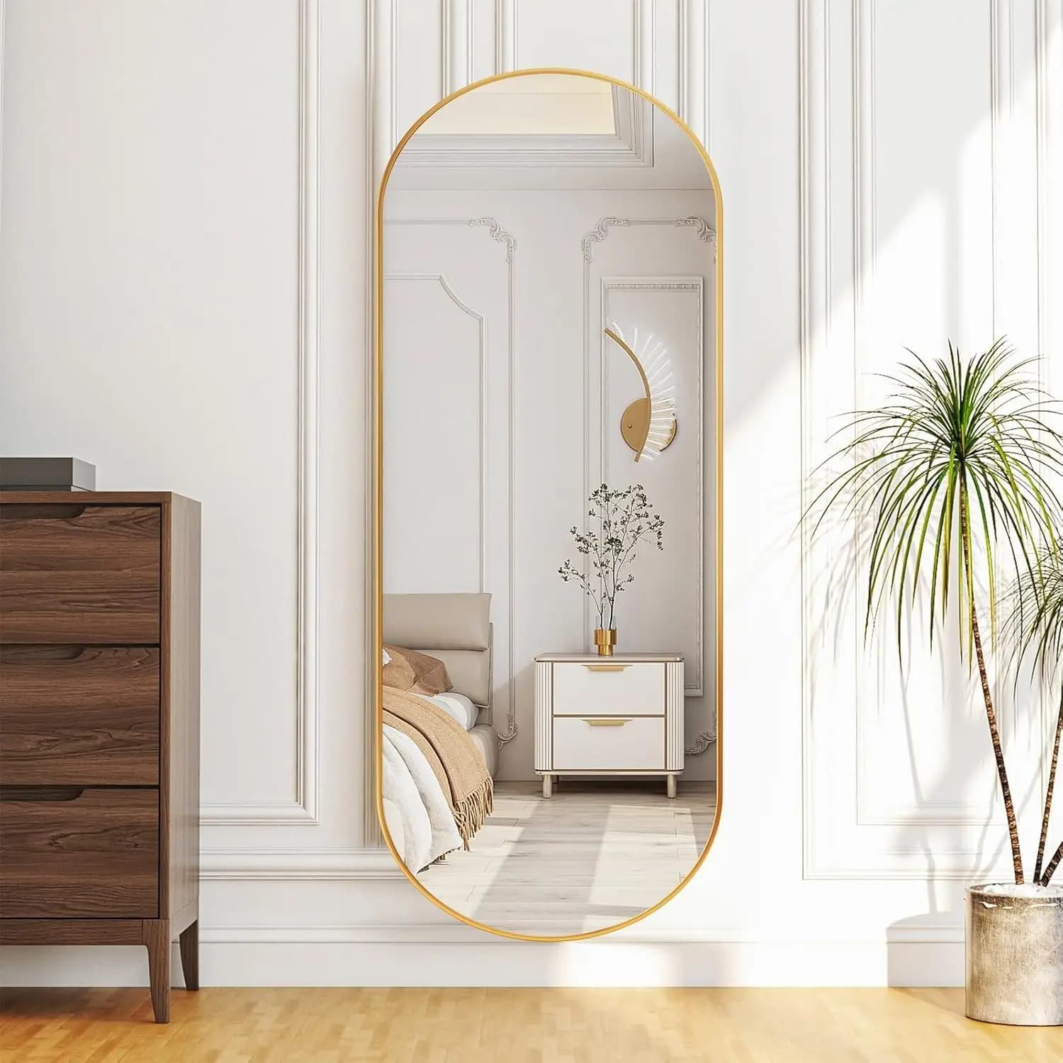 Specchio a Figura Intera Arcuato, Specchio Ovale da Terra, Grande Specchio da Parete con Parte Superiore Arcuata per Soggiorno, Camera da Letto, Bagno