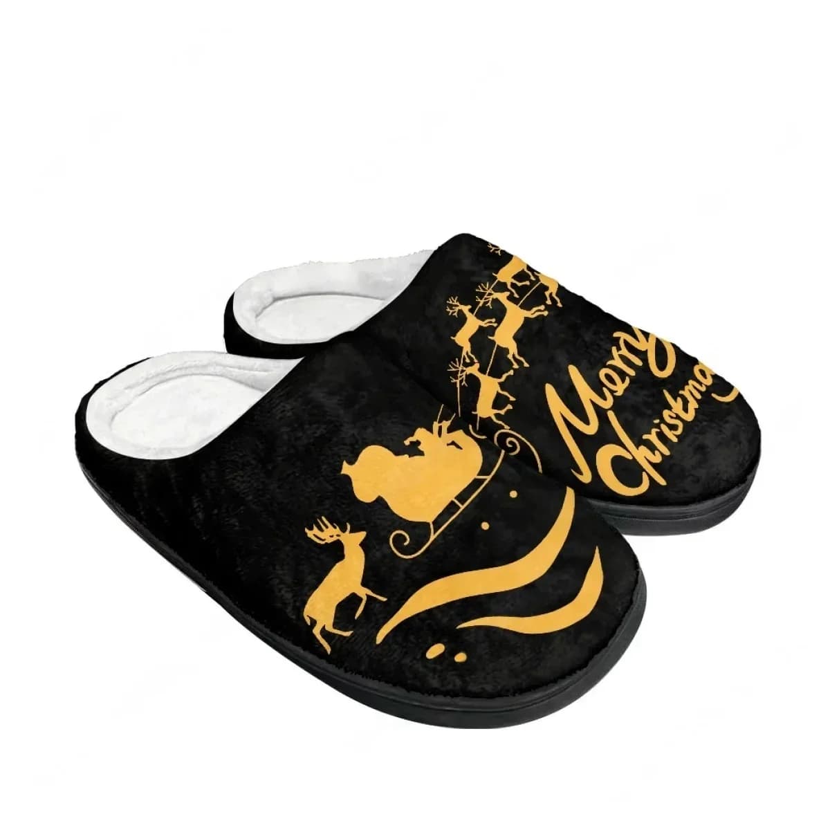 Pantofole in cotone personalizzate con Babbo Natale e renne che trainano un slitta, da uomo, donna e adolescente, in peluche, calde per la camera da letto
