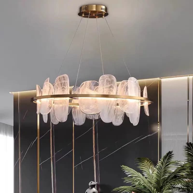 Lampada a sospensione a LED circolare Vitre Anello in oro Lampada in vetro nuvola Dimmerabile Soggiorno Sala da pranzo Lampada decorativa di lusso art deco