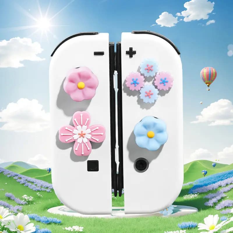 Rosa Blu Fiore Silicone Morbido D-pad Pulsante Croce ABXY Chiave Adesivo Custodia in Pelle per Interruttore/Oled Joy-con Thumb Stick Grip Cap Cover