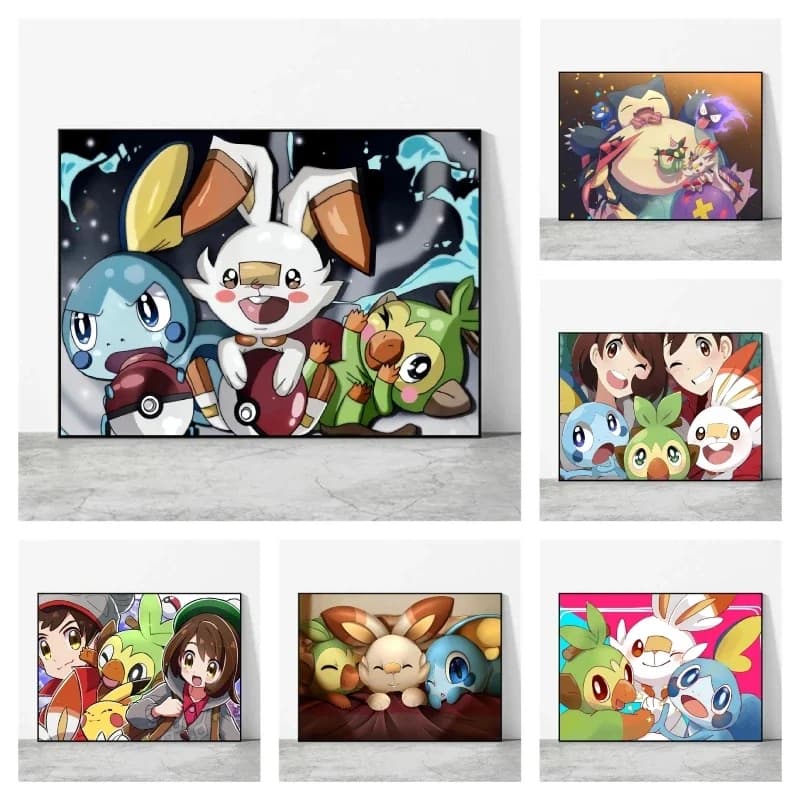 5D Diamond Painting Kits Full Drill Pokemon Pikachu Scorbunny Anime Cartoon Rhinestone Embroidery Cross Stitch Wall Art Home D