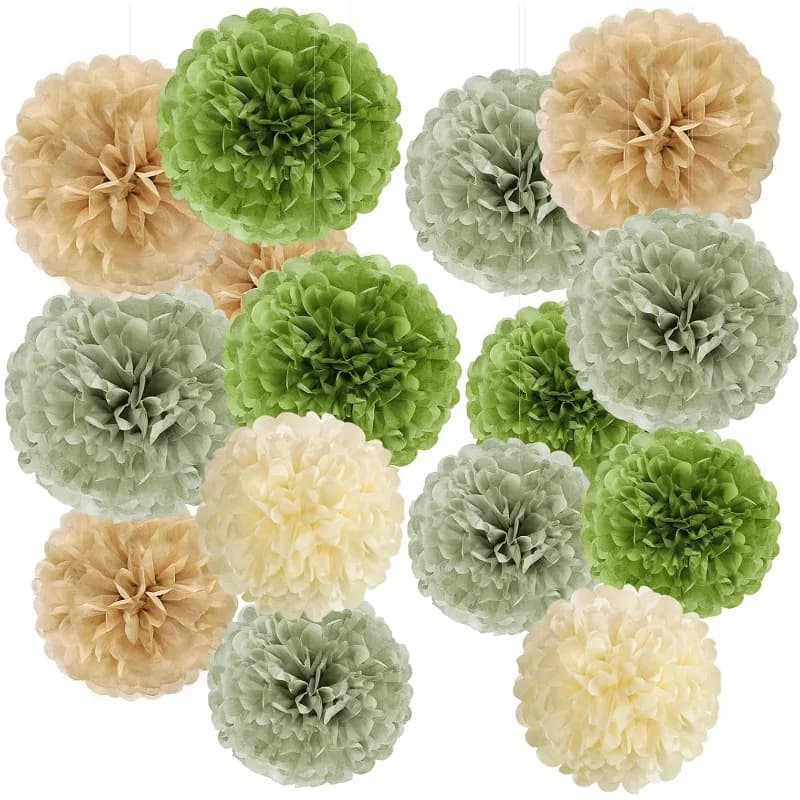 Olive Sage Green Tissue Paper Pom Poms Safari Jungle Party Decorations Paper Flowers Decorations Natural Green Boho Hanging