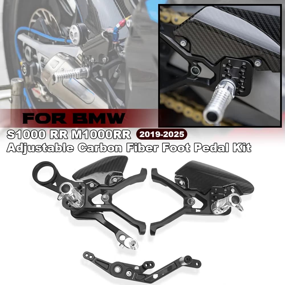 For BMW S1000RR M1000RR 2019-2025 Motorcycle Adjustable Footrest Carbon Fiber Footrest Rearset Motorsport Gear Selector Pedal