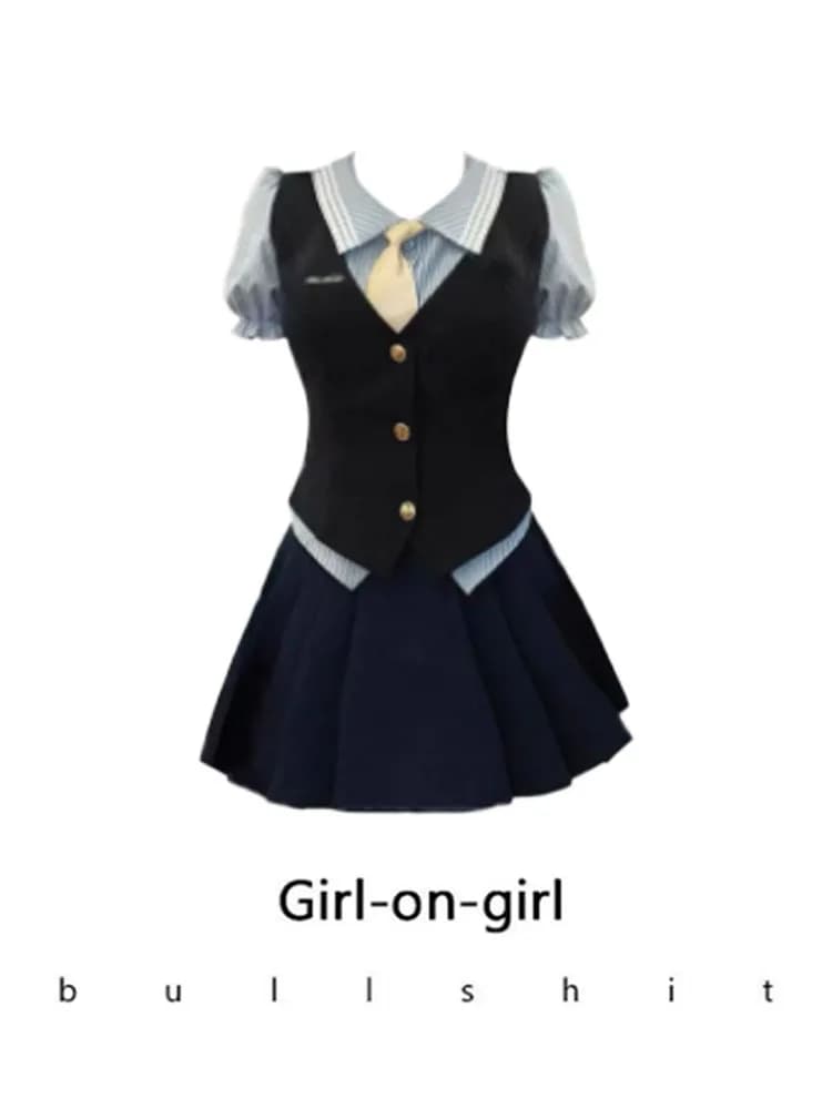 plus Size Women's Shirt And Skirt Set Spring Slimming Pleated Dress Short Sleeve Collar Commute Style Fashionable T...