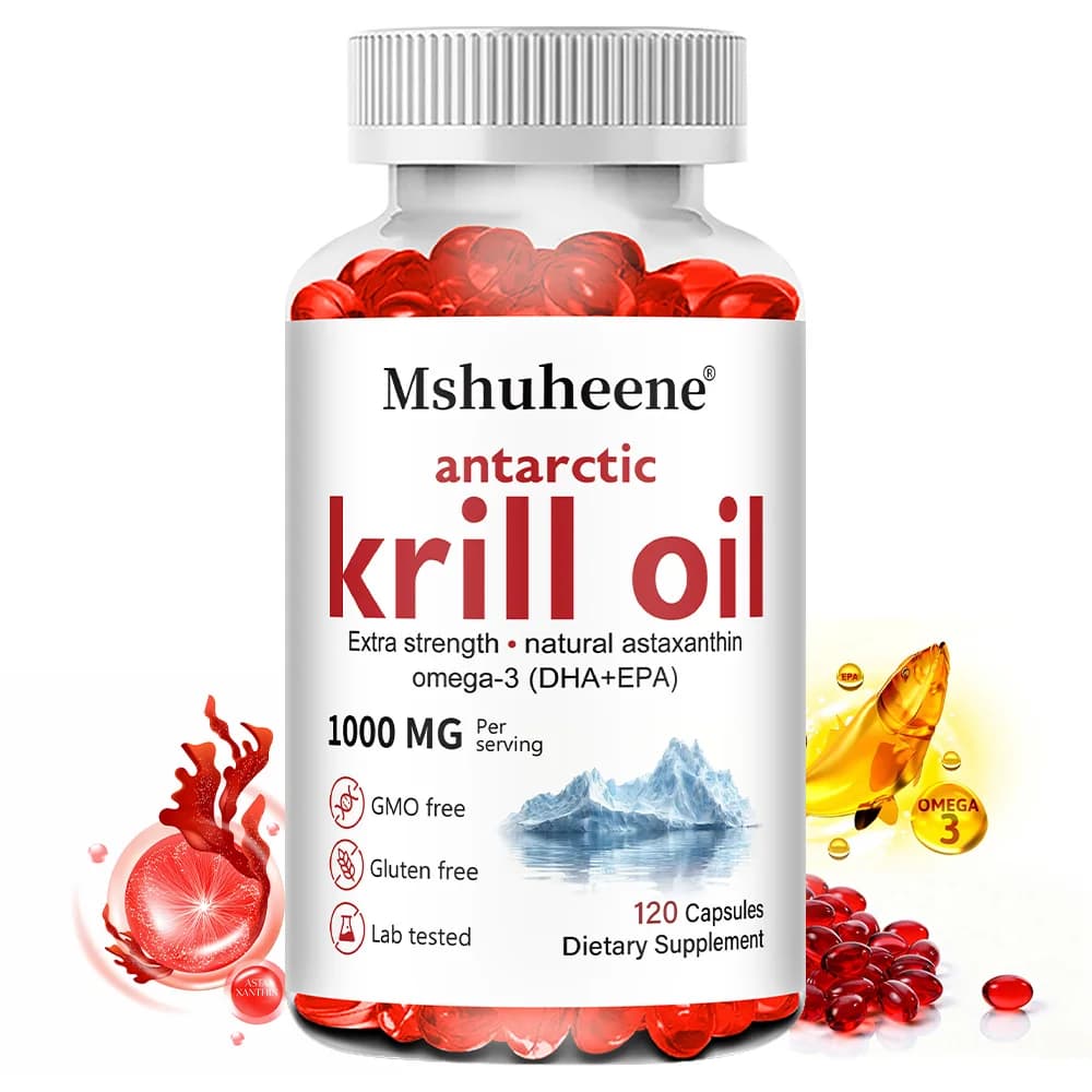 Capsule di Olio di Krill 1000mg, con Omega-3 EPA DHA Astaxantina Fosfolipidi, Senza Retrogusto di Pesce, Supporto per Cuore, Cervello e Articolazioni
