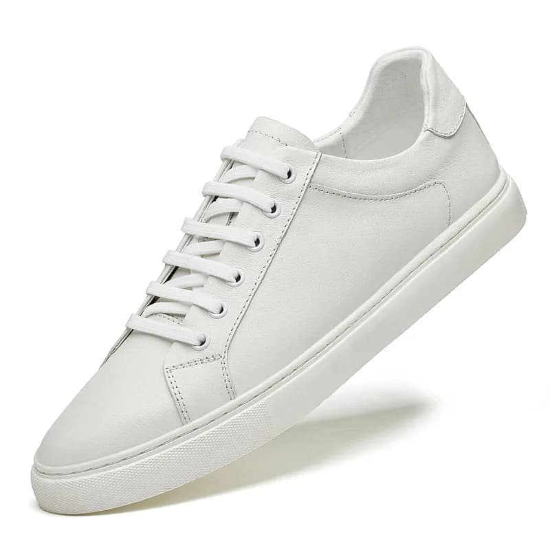 Unisex White Leather Sneakers Classic Casual Lace-up Shoes for Men Women Daily Wear Comfortable Leather Shoes for All Occasions