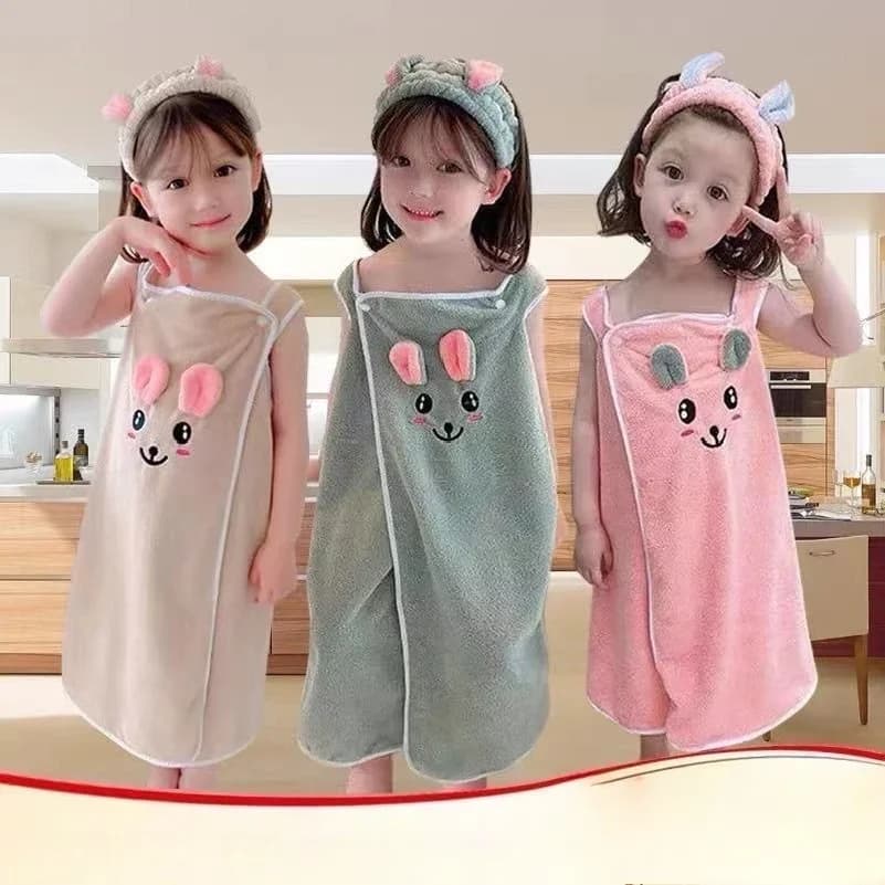 Accappatoio per bambini con asciugamano e fascia per capelli integrati; morbido, assorbente e senza lanugine