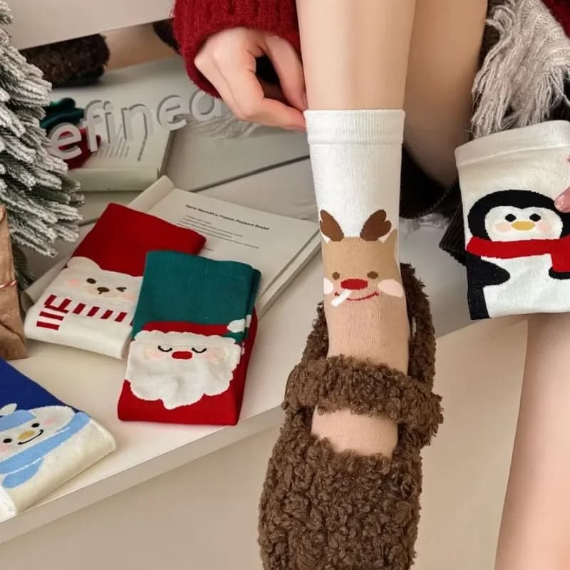 2026 Autumn Winter Santa Claus Cotton Socks Festive Comfortable Breathable Casual Women Medium Tube Cartoon Socks