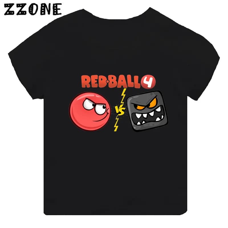 Vendita calda Red Ball 4 Stampa Cartoon T-shirt per bambini Divertenti vestiti per ragazze Neonati maschi T-shirt nera a maniche corte Top per bambini, TH5849