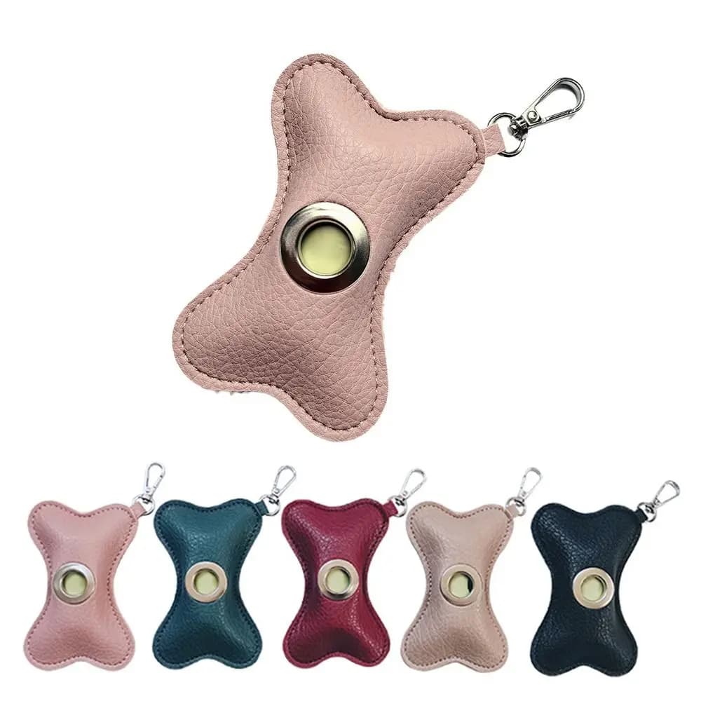 Dispenser creativo per sacchetti per cacca di cane Porta sacchetti per escrementi di animali domestici a forma di osso in pelle PU Chiusura con cerniera portatile Porta sacchetti per rifiuti di animali domestici
