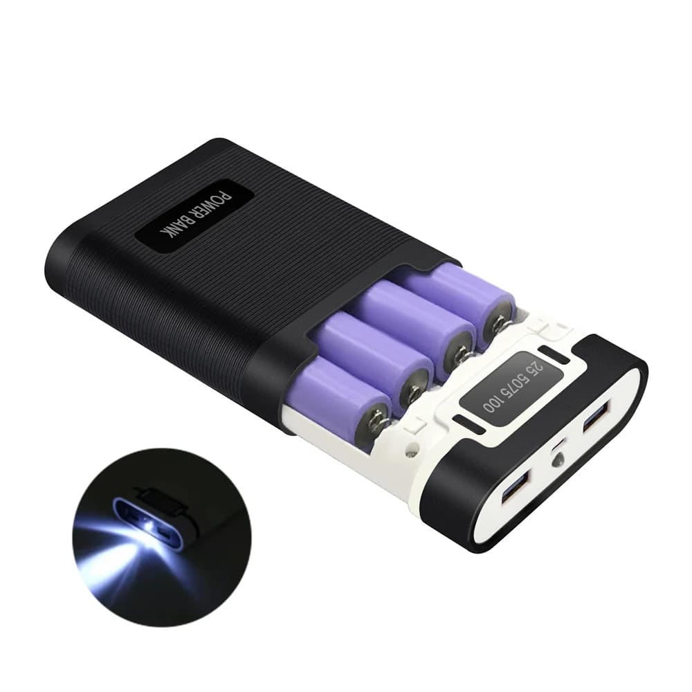 Scatola per Power Bank Fai-da-Te 4 x 18650 Batterie (Non Incluse) 10000mAh con 2 Uscite USB e Display per Telefono