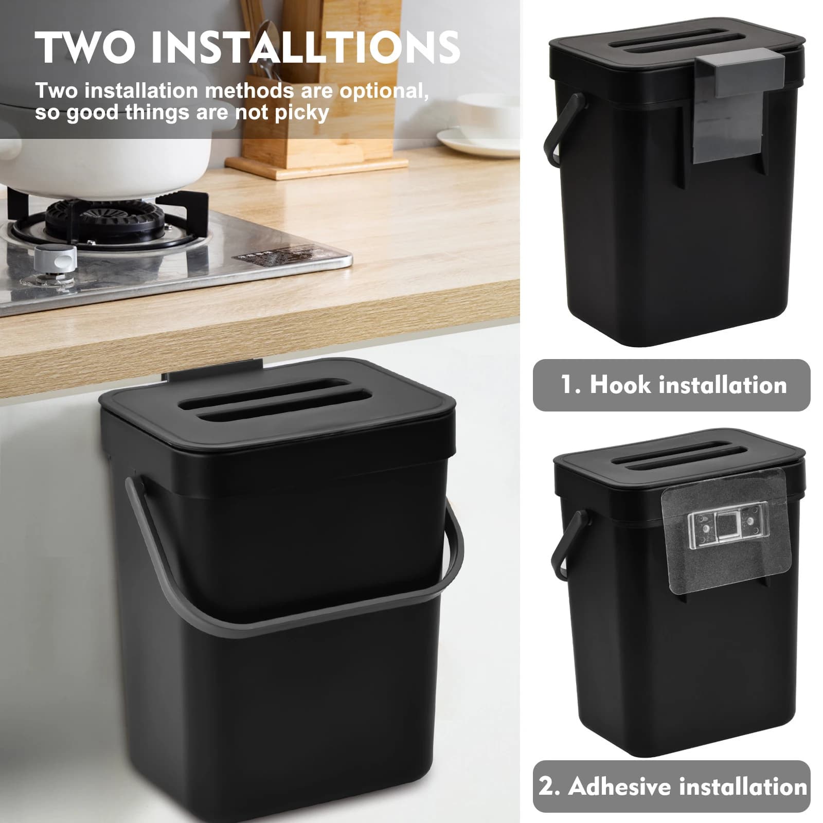 Compact Kitchen Compost Bin Durable Plastic Food Waste Disposal Suspended Countertop Trash Can for Eco-Friendly Home