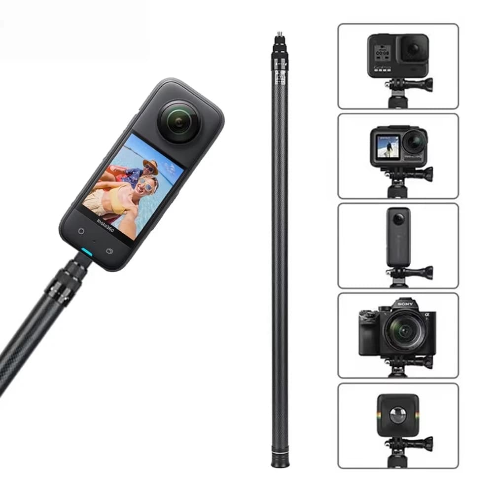 3M Carbon Fiber Selfie Stick for Insta360 X 4/5/ ONE / RS Aluminum Alloy Selfie Stick for GoPro Hero 11 10 9 8 DJI OSMO Action