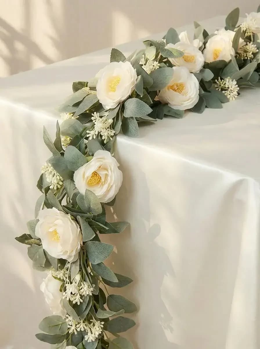 1pc Artificial Eucalyptus Flower Garland With Fake Rose Flower Vine Seeded Eucalyptus Leaves Greenery Garland For Wedding