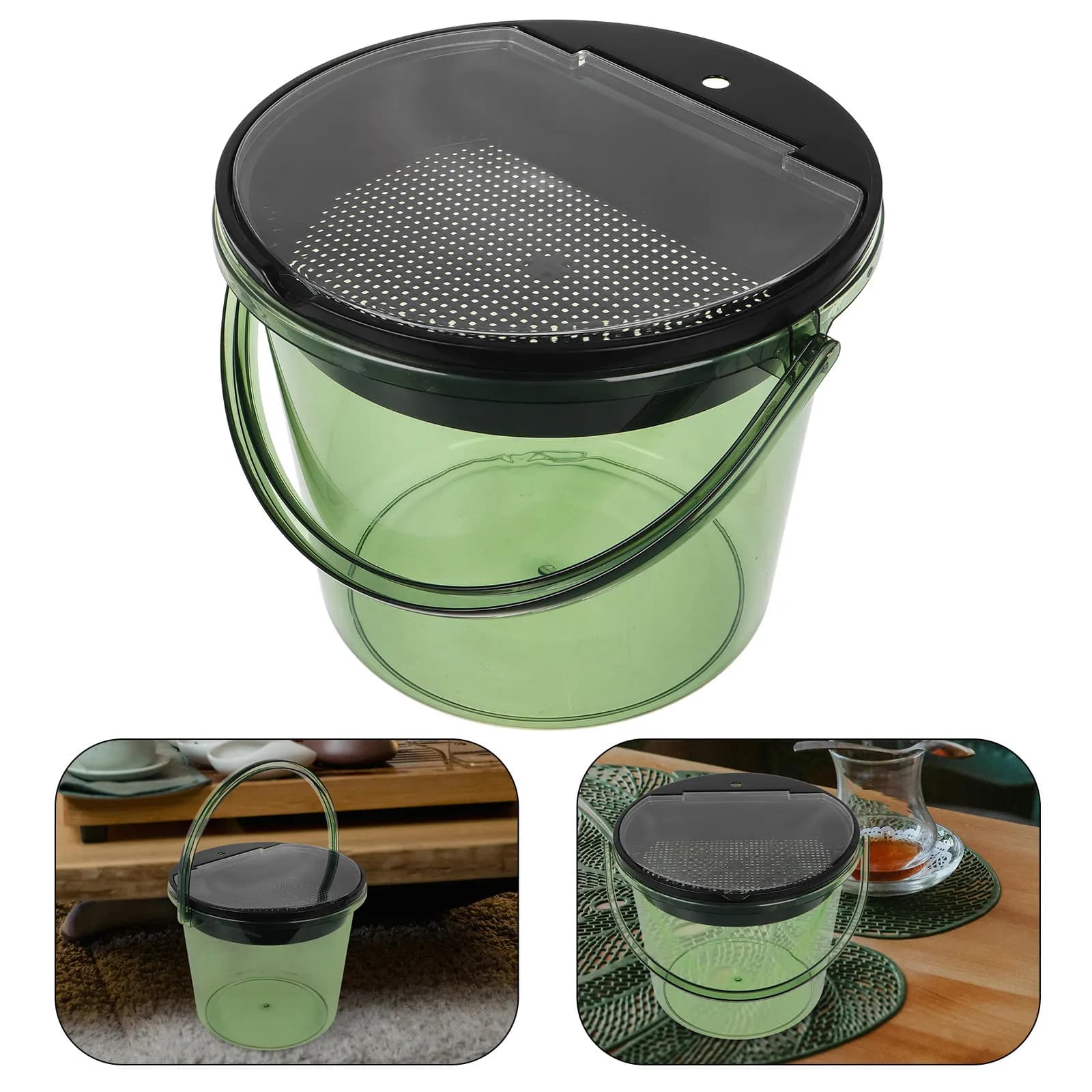Portable Tea Dregs Drainage Bucket Light Green Handheld Small Compost Bin Kitchen Countertop Trash Can Tea Grounds