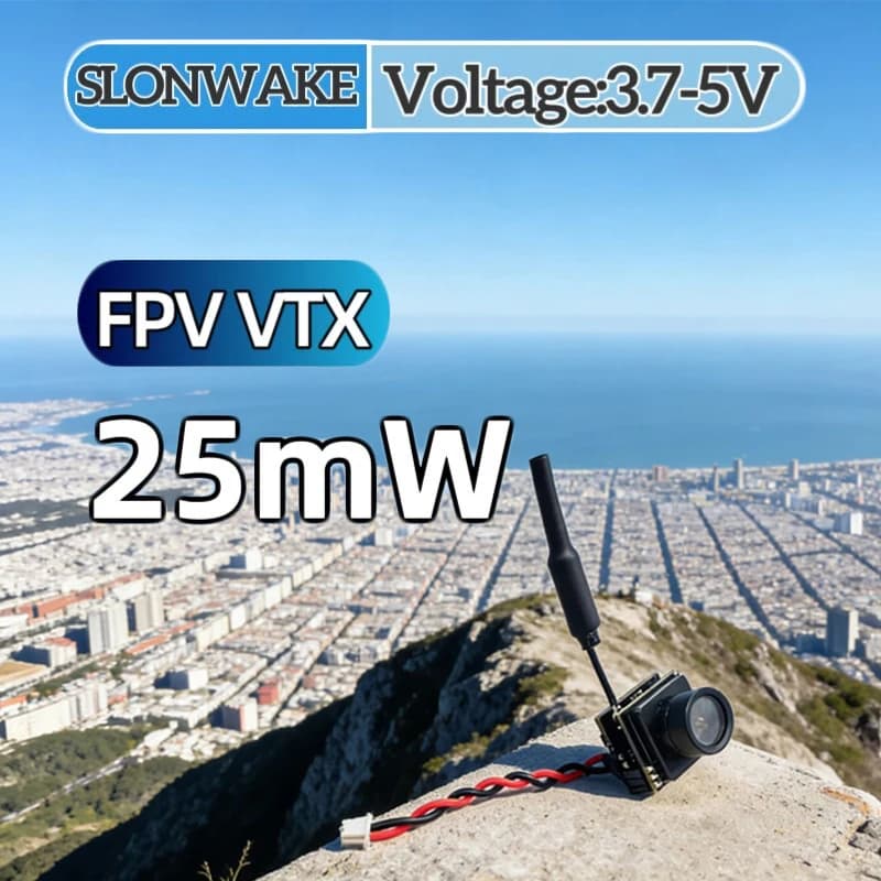 SLONWAKE FPV Trasmettitore e Telecamera Integrati da 25mW con Simulazione di Potenza VTX e Telecamera AIO MINI da 600TVL 120 Gradi per Componenti Drone RC