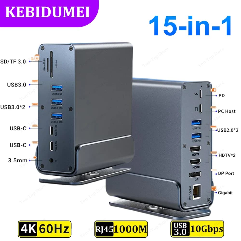 Docking station USB C 15 in 1 Hub USB C Hub tipo C Adattatore doppio HDMI Splitter USB 3.0 10Gbps 4K60Hz/RJ45 1000M/USB3.0/PD100W